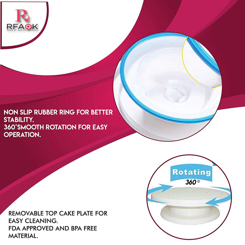 Cake Turntable and Leveler-Rotating Cake Stand with non slip pad- Straight & Offset Spatula-3 Icing Smoother Scraper Set -EBook-Cake Decorating Supplies Kit for Beginners -Baking Tools & Accessories