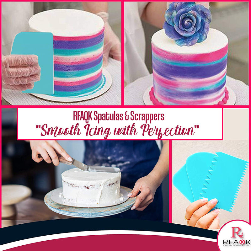 Cake Turntable and Leveler-Rotating Cake Stand with non slip pad- Straight & Offset Spatula-3 Icing Smoother Scraper Set -EBook-Cake Decorating Supplies Kit for Beginners -Baking Tools & Accessories