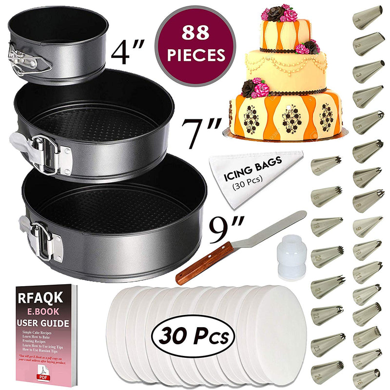 Cake Pan Set for beginner - Springform Pan Set – 3 Round Baking Pans (4"/7"/9") Inch - Non-stick & Leakproof Bakeware Mold - Cheesecake Pan with Removable Bottom- Free Cake decoration supplies & Ebook