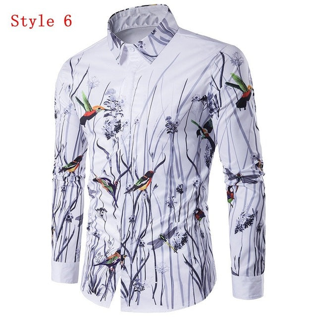 Men Shirts 3D Ink Printed Long Sleeve Autumn Spring Lapel Casual Hip Pop Slim Fit Fashion Paint Dress Shirts Top Plus Size 3XL